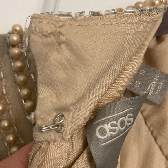 Asos embellished bodice beige dress with high neck and wrap skirt size US 10 - Picture 5 of 11